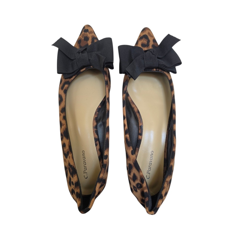 C.Paravano BowKnot Pointed Toe Leopard Print Statement Ballet Flats sz 7.5